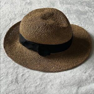 Brown Straw Hat with Black Ribbon